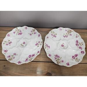 Antique French Floral Porcelain Oyster Plates C Ahrenfeldt Limoges Set 2